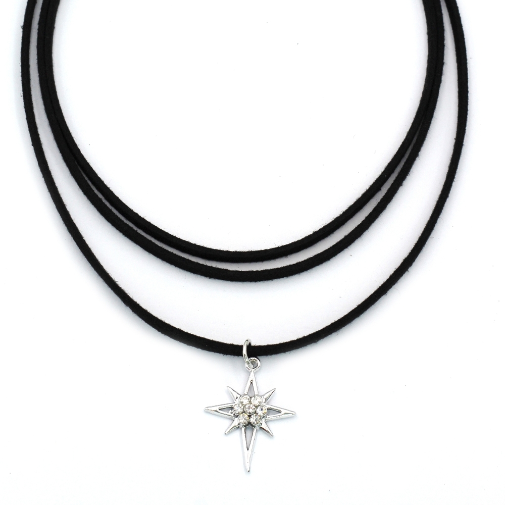 Fashion three-chain crystal hexagram choker
